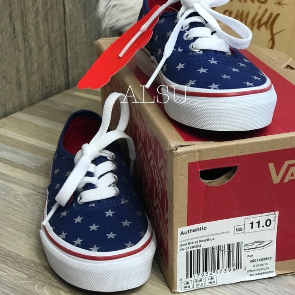 NWT VANS Authentic Foil Stars Red Blue Kid’s - Picture 5 of 6